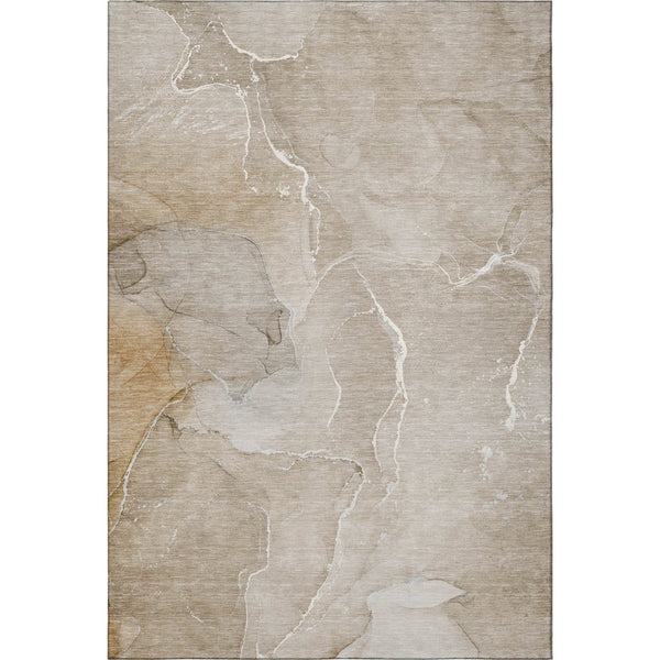 HomeRoots 9' X 12' Abstract Beige & Ivory Washable Area Rug with UV Protection for Stylish, Durable Living Spaces 646977
