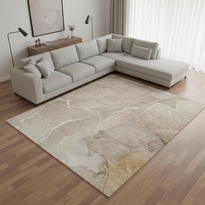 HomeRoots 9' X 12' Abstract Beige & Ivory Washable Area Rug with UV Protection for Stylish, Durable Living Spaces 646977