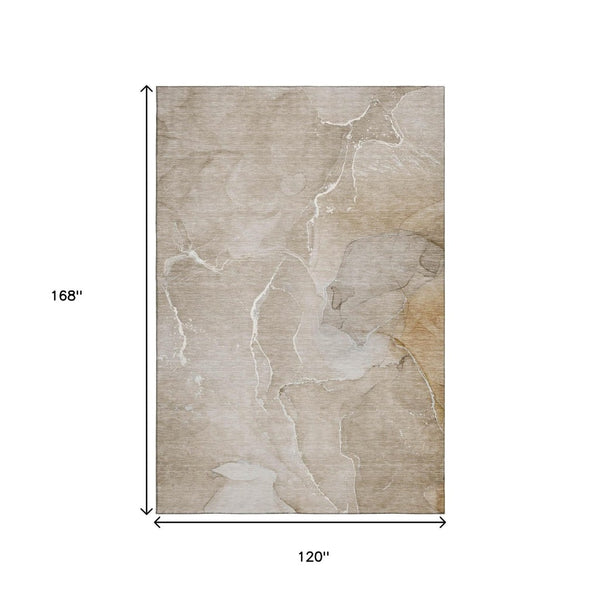 HomeRoots 10' Abstract Beige and Ivory Washable Area Rug with UV Protection – Durable, Easy-Care Style for Homes 646978
