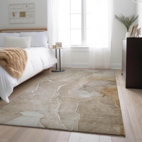 HomeRoots 10' Abstract Beige and Ivory Washable Area Rug with UV Protection – Durable, Easy-Care Style for Homes 646978