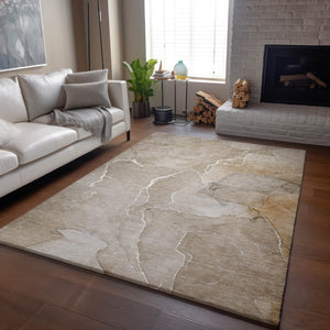 HomeRoots 10' Abstract Beige and Ivory Washable Area Rug with UV Protection – Durable, Easy-Care Style for Homes 646978