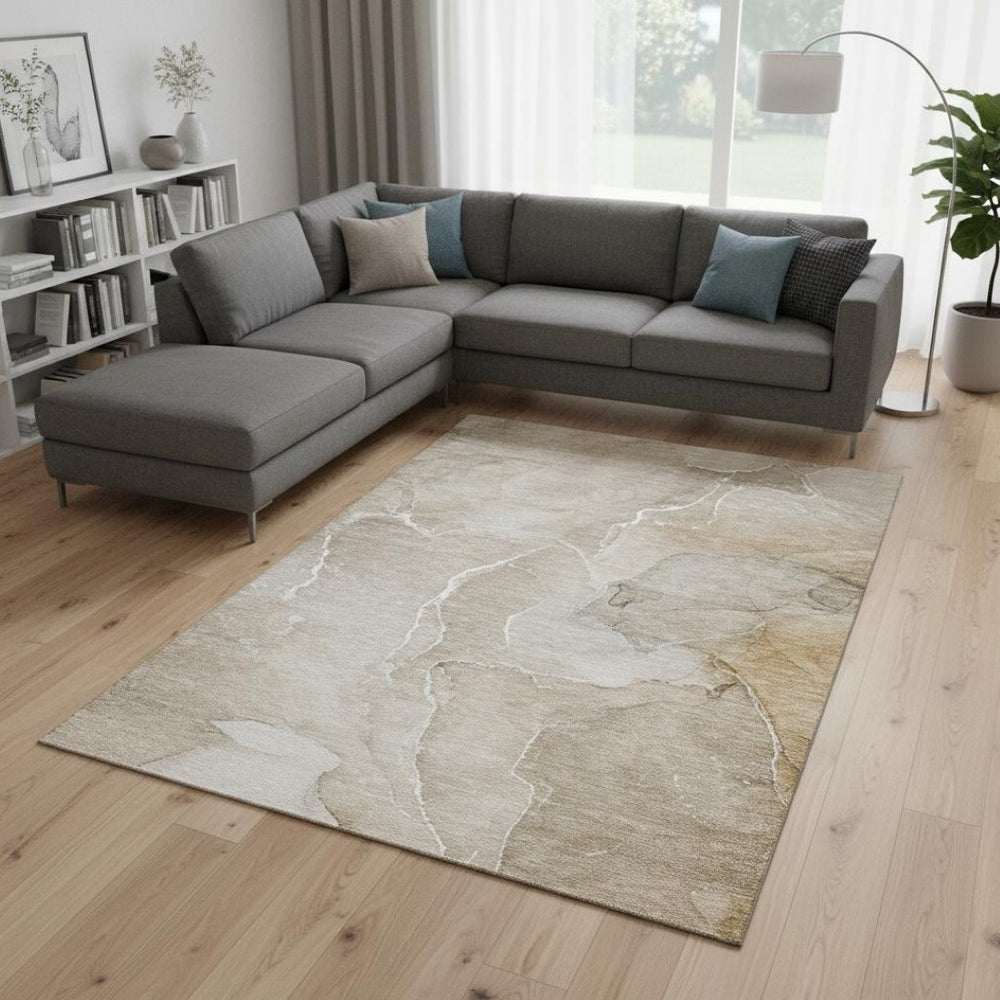 HomeRoots 10' Abstract Beige and Ivory Washable Area Rug with UV Protection – Durable, Easy-Care Style for Homes 646978