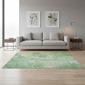 HomeRoots 5' X 8' Stylish Green And Ivory Abstract Washable Area Rug - UV Protected, Stain Resistant Design 646980
