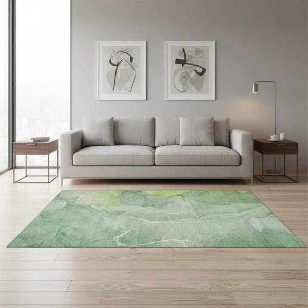 HomeRoots 5' X 8' Stylish Green And Ivory Abstract Washable Area Rug - UV Protected, Stain Resistant Design 646980