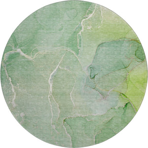 HomeRoots 8' Green and Ivory Abstract Round Rug - Durable, Washable, UV-Protected, Perfect for High-Traffic Areas 646981