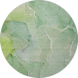 HomeRoots 8' Green and Ivory Abstract Round Rug - Durable, Washable, UV-Protected, Perfect for High-Traffic Areas 646981