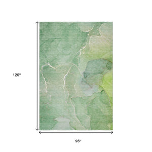 HomeRoots 8' X 10' Green & Ivory Abstract Washable Area Rug - Durable, UV-Protected, Perfect for Busy Homes 646982