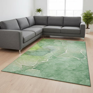 HomeRoots 8' X 10' Green & Ivory Abstract Washable Area Rug - Durable, UV-Protected, Perfect for Busy Homes 646982