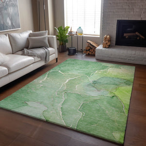 HomeRoots 8' X 10' Green & Ivory Abstract Washable Area Rug - Durable, UV-Protected, Perfect for Busy Homes 646982