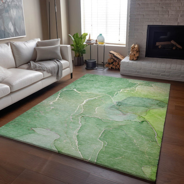 HomeRoots 8' X 10' Green & Ivory Abstract Washable Area Rug - Durable, UV-Protected, Perfect for Busy Homes 646982