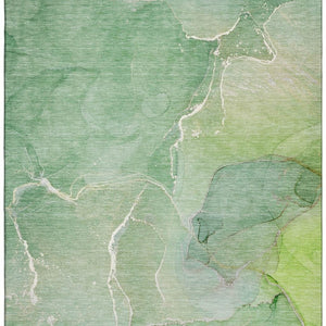 HomeRoots 8' X 10' Green & Ivory Abstract Washable Area Rug - Durable, UV-Protected, Perfect for Busy Homes 646982