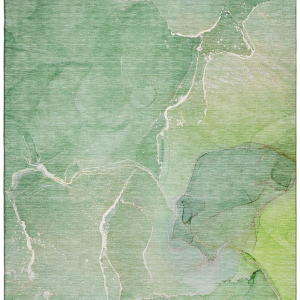 HomeRoots 8' X 10' Green & Ivory Abstract Washable Area Rug - Durable, UV-Protected, Perfect for Busy Homes 646982