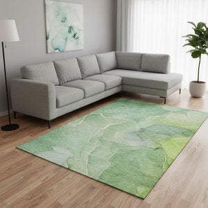 HomeRoots 9' X 12' Stylish Green and Ivory Abstract Area Rug - Washable, UV Protected, Ideal for High-Traffic Areas 646983