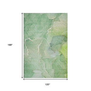 HomeRoots 10' X 14' Green And Ivory Abstract Area Rug – Washable, UV Protected, Durable, Perfect for Modern Spaces 646984
