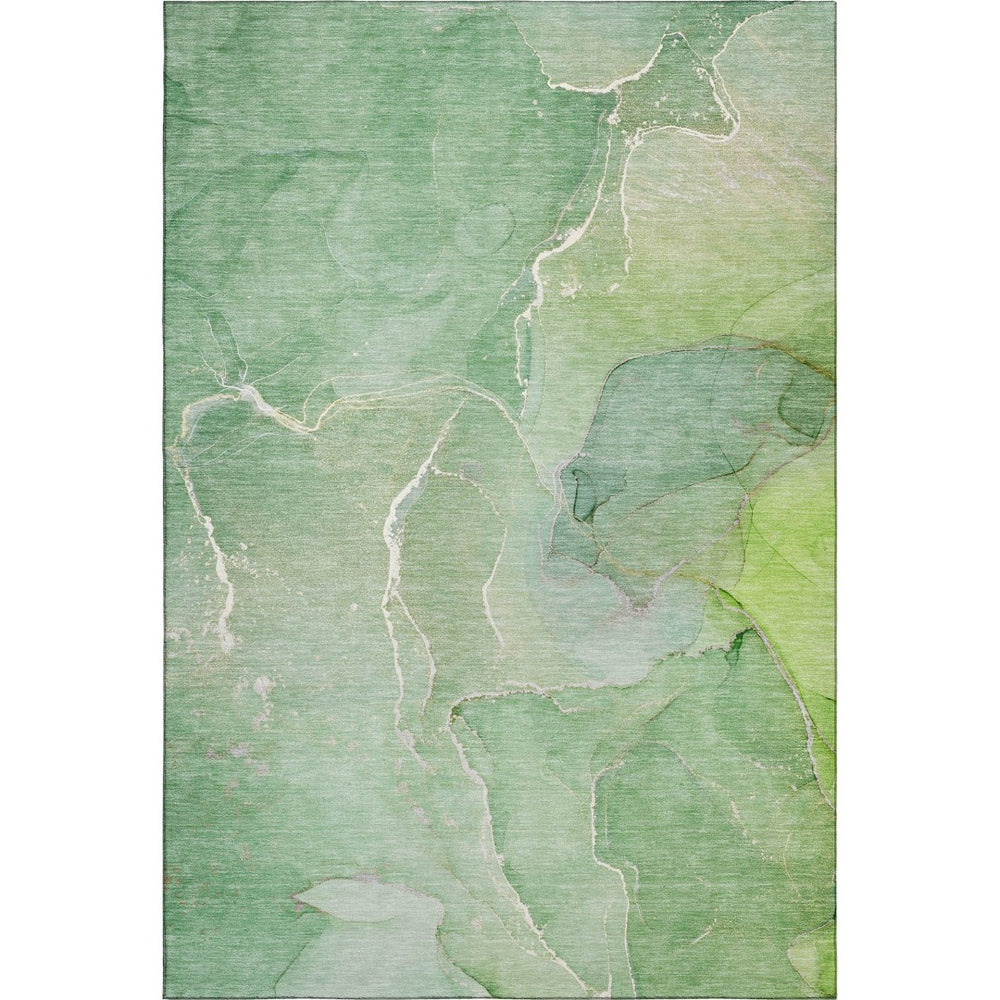 HomeRoots 10' X 14' Green And Ivory Abstract Area Rug – Washable, UV Protected, Durable, Perfect for Modern Spaces 646984