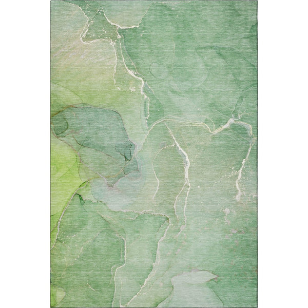 HomeRoots 10' X 14' Green And Ivory Abstract Area Rug – Washable, UV Protected, Durable, Perfect for Modern Spaces 646984