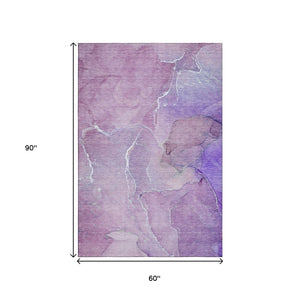HomeRoots 5' X 8' Purple And Ivory Abstract Area Rug - Durable, Washable, UV Protected for Stylish Homes 646986