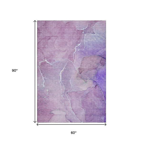 HomeRoots 5' X 8' Purple And Ivory Abstract Area Rug - Durable, Washable, UV Protected for Stylish Homes 646986