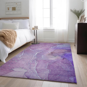 HomeRoots 5' X 8' Purple And Ivory Abstract Area Rug - Durable, Washable, UV Protected for Stylish Homes 646986