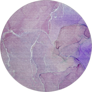 HomeRoots 8' Purple And Ivory Abstract Round Rug - Washable, UV Protected, Durable for High-Traffic Homes 646987