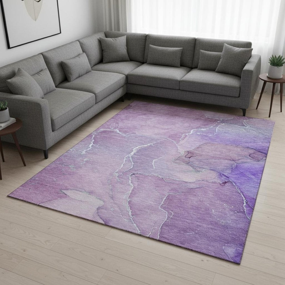 HomeRoots 8' X 10' Stylish Purple & Ivory Abstract Washable Area Rug with UV Protection for High-Traffic Spaces 646988