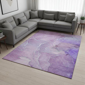 HomeRoots 8' X 10' Stylish Purple & Ivory Abstract Washable Area Rug with UV Protection for High-Traffic Spaces 646988
