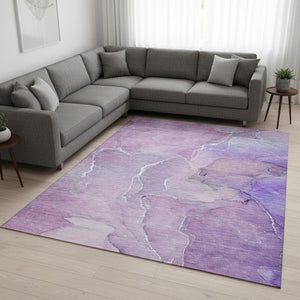 HomeRoots 9' X 12' Purple And Ivory Abstract Area Rug - Durable, Washable, UV-Protected for Busy Homes! 646989