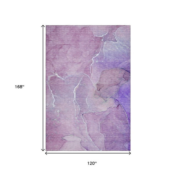 HomeRoots 10' X 14' Purple and Ivory Abstract Area Rug - Washable, UV-Protected, Modern Design for Family Homes 646990