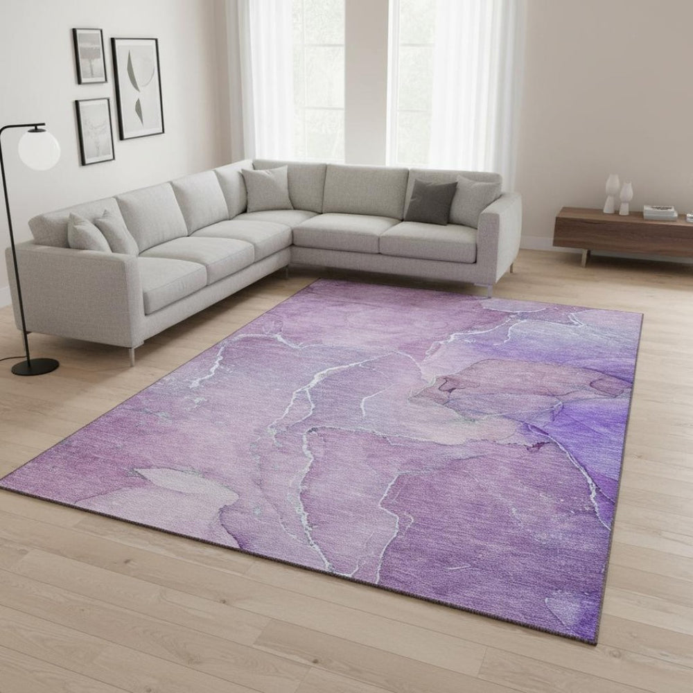 HomeRoots 10' X 14' Purple and Ivory Abstract Area Rug - Washable, UV-Protected, Modern Design for Family Homes 646990