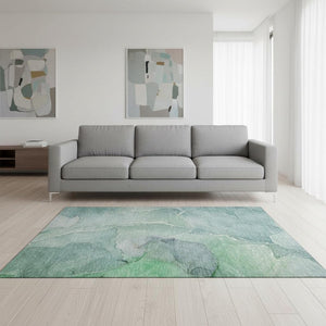 HomeRoots 5' X 8' Teal & Ivory Abstract Area Rug - Durable, Washable, UV-Protected, Perfect for Family Spaces! 646992