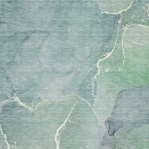 HomeRoots 5' X 8' Teal & Ivory Abstract Area Rug - Durable, Washable, UV-Protected, Perfect for Family Spaces! 646992