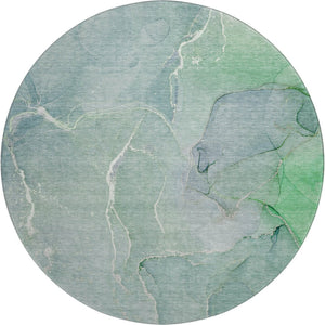 HomeRoots 8' Teal and Ivory Abstract Washable Round Rug - Durable, Stain-Resistant, UV Protected for Homes 646993