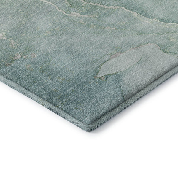 HomeRoots 8' Teal and Ivory Abstract Washable Round Rug - Durable, Stain-Resistant, UV Protected for Homes 646993