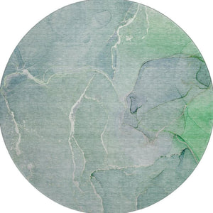 HomeRoots 8' Teal and Ivory Abstract Washable Round Rug - Durable, Stain-Resistant, UV Protected for Homes 646993