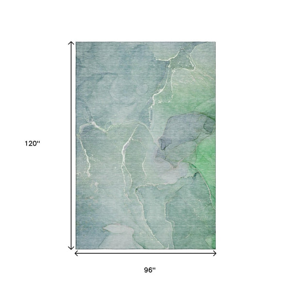 HomeRoots 8' X 10' Teal and Ivory Abstract Area Rug – Washable, UV Protected, Durable for High-Traffic Spaces 646994