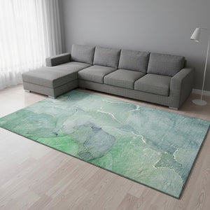 HomeRoots 8' X 10' Teal and Ivory Abstract Area Rug – Washable, UV Protected, Durable for High-Traffic Spaces 646994