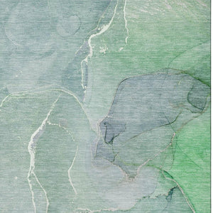 HomeRoots 9' X 12' Teal and Ivory Abstract Area Rug - Durable, Washable, UV Protected for Modern Living Spaces 646995