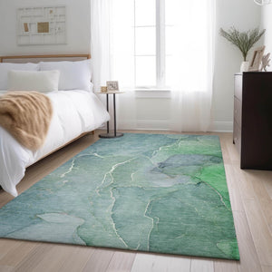 HomeRoots 10' X 14' Teal and Ivory Abstract Area Rug - Durable, Washable, UV-Protected for Kid & Pet-Friendly Homes 646996