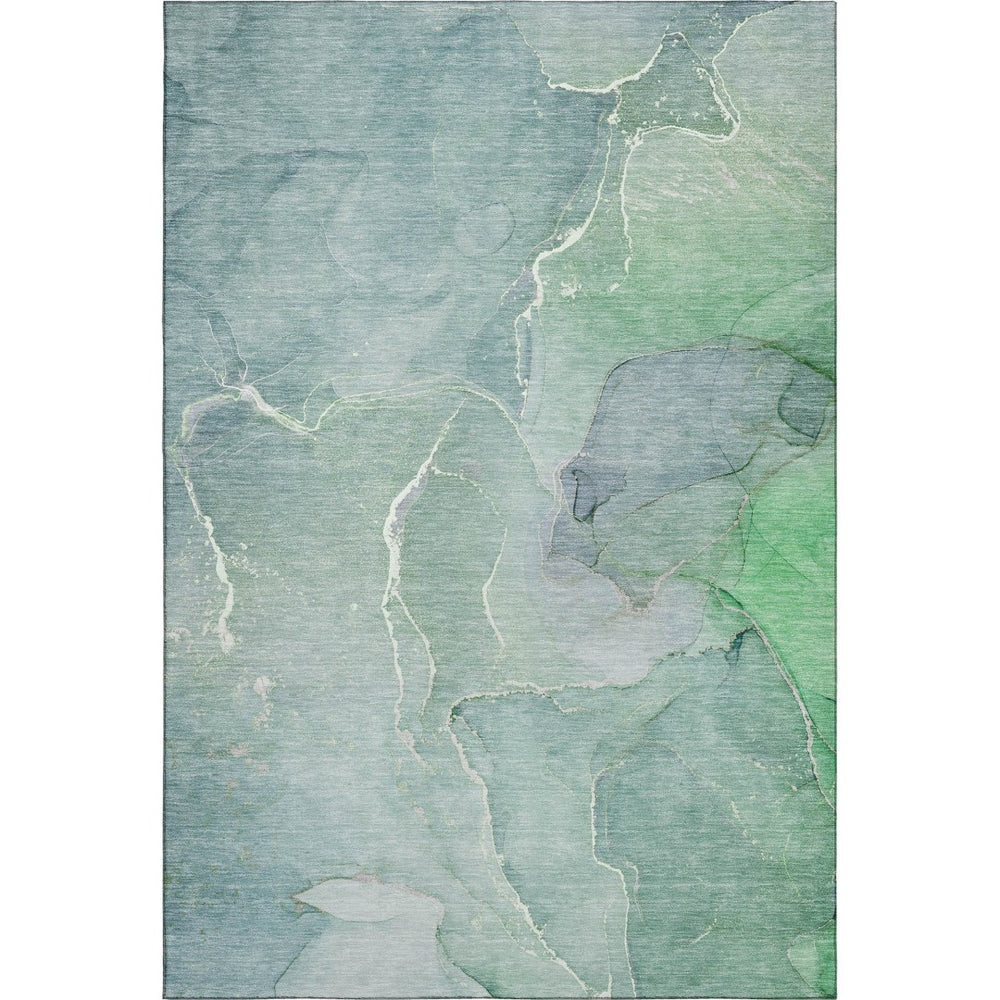 HomeRoots 10' X 14' Teal and Ivory Abstract Area Rug - Durable, Washable, UV-Protected for Kid & Pet-Friendly Homes 646996