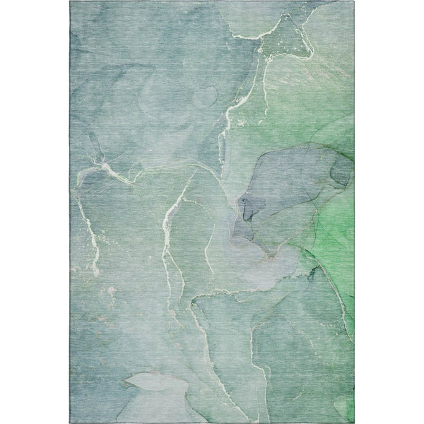 HomeRoots 10' X 14' Teal and Ivory Abstract Area Rug - Durable, Washable, UV-Protected for Kid & Pet-Friendly Homes 646996