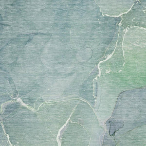 HomeRoots 10' X 14' Teal and Ivory Abstract Area Rug - Durable, Washable, UV-Protected for Kid & Pet-Friendly Homes 646996