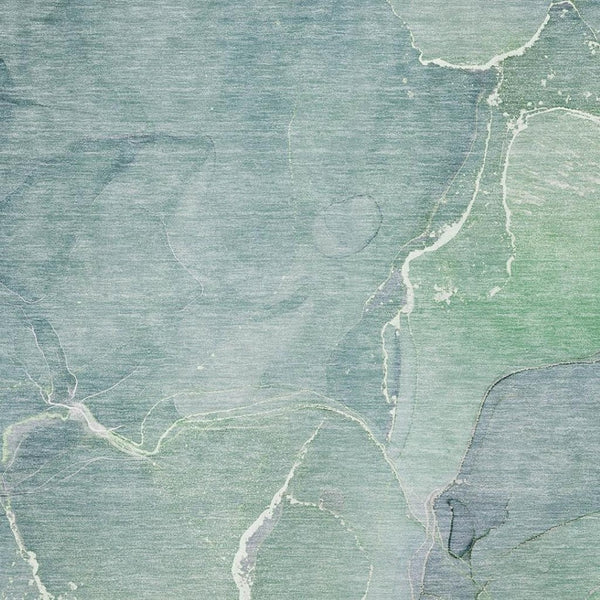 HomeRoots 10' X 14' Teal and Ivory Abstract Area Rug - Durable, Washable, UV-Protected for Kid & Pet-Friendly Homes 646996