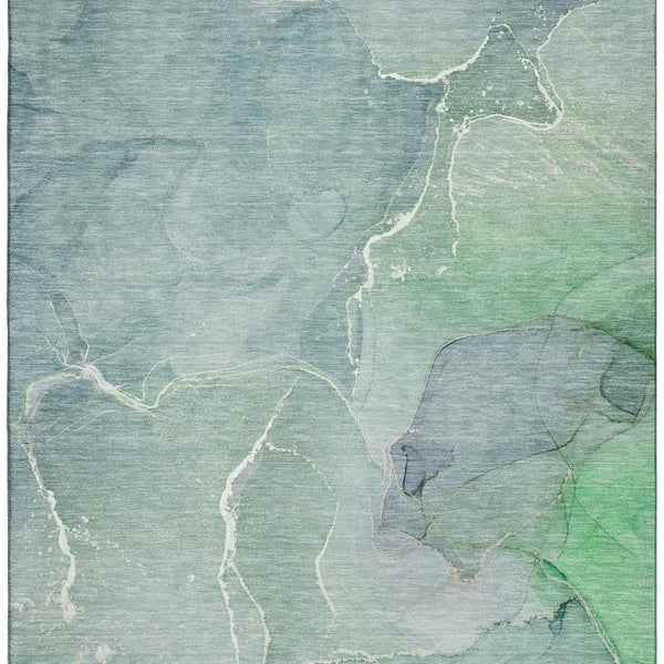 HomeRoots 10' X 14' Teal and Ivory Abstract Area Rug - Durable, Washable, UV-Protected for Kid & Pet-Friendly Homes 646996