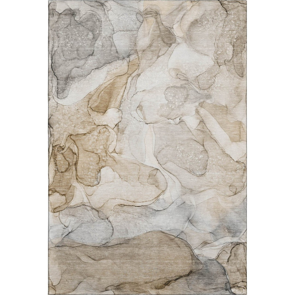 HomeRoots 5' X 8' Beige And Ivory Abstract Washable Area Rug – Durable, UV-Protected, Modern Design for Homes 646998