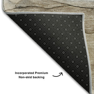 HomeRoots 5' X 8' Beige And Ivory Abstract Washable Area Rug – Durable, UV-Protected, Modern Design for Homes 646998