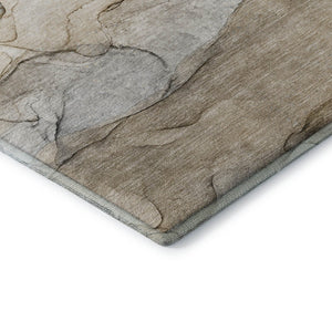 HomeRoots 5' X 8' Beige And Ivory Abstract Washable Area Rug – Durable, UV-Protected, Modern Design for Homes 646998