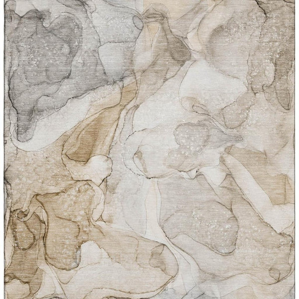 HomeRoots 5' X 8' Beige And Ivory Abstract Washable Area Rug – Durable, UV-Protected, Modern Design for Homes 646998