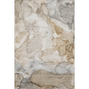 HomeRoots 5' X 8' Beige And Ivory Abstract Washable Area Rug – Durable, UV-Protected, Modern Design for Homes 646998