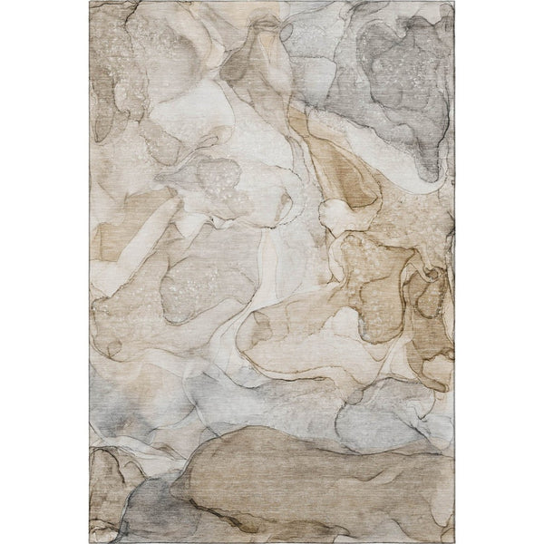 HomeRoots 5' X 8' Beige And Ivory Abstract Washable Area Rug – Durable, UV-Protected, Modern Design for Homes 646998
