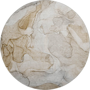 HomeRoots 8' Beige and Ivory Abstract Washable Round Rug - Durable, Stylish, Fade-Resistant for Modern Homes 646999
